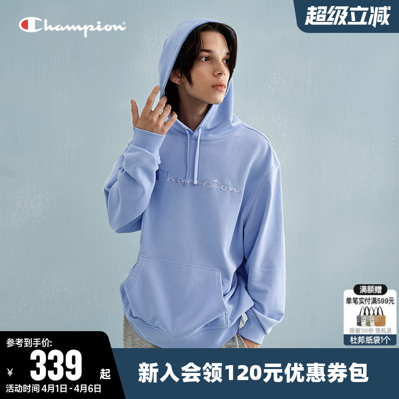 Champion Sweatshirt for Women, Spring, Couple Style, Solid Color, American-Style Embroidered Logo, Casual Sports Hooded Top for Men