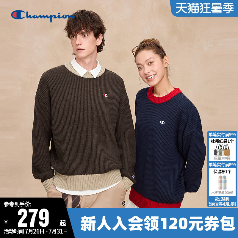 Champion Sweater for Women, Spring Couple Color-Blocked Knitwear, Round Neck Casual Long-Sleeve Loose Knitwear for Men
