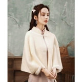 Ципао, легкая демисезонная накидка, бордовое ретро белое вечернее платье для невесты, плащ, куртка, светлый стиль