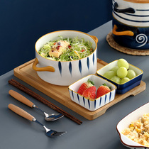 View-All-Day-Style Ceramic Binaural Soup Bowl One-Food Cutlery Dish Suit Salad Bowl Home Big Bubble Noodle Bowl