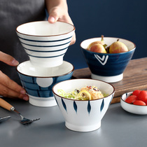Day Style Ceramic Bucket Hat Bowl High Foot Bowl Pitched Lip Bowl Creative Personality Home Bowl Single Anti-Burn Thickened Rice Bowl