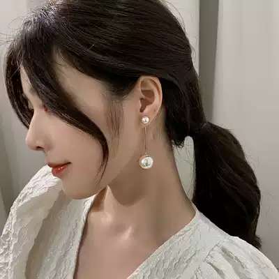 Pearl earrings sterling silver long version Korean celebrity temperament tassel earrings high atmosphere 2021 New cold wind