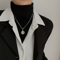 Fur Coat Chain High-end Atmosphere Long section 100 lap minimalist Irregular Round Card Pendant Necklace Small Crowddesign Sensation Female Accessories