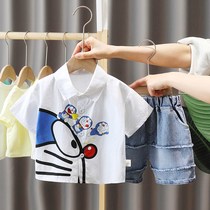 Innubi male baby summer clothing suit 2022 new handsome children short sleeve summer baby foreign air boy shirt