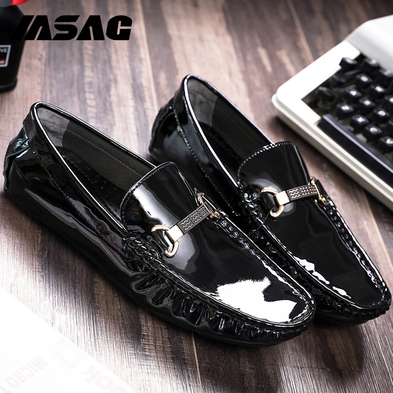 Doudou shoes men's leather soft bottom Korean patent leather black casual leather shoes British men's shoes social driving lazy shoes