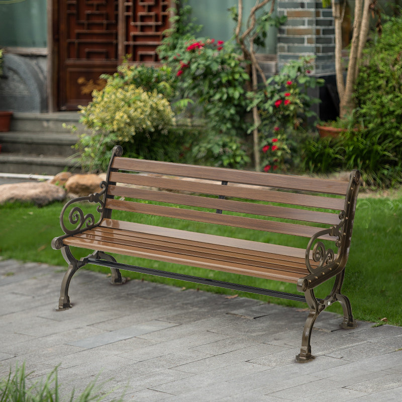 Outdoor Park Chair Long Chair Seat Cast Aluminum Park Lounge Chair Iron Art Strip Chair Square Leisure Park Leaning Back Chair