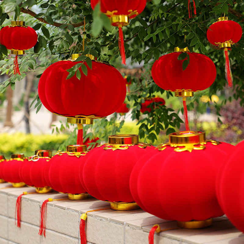 Lantern small hanging decoration bonsai wedding supplies New Year's large red planting flannel with lantern hanging decoration arrangement Scene lantern string