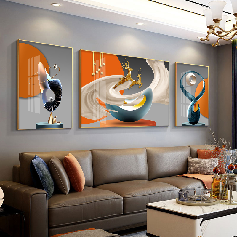 Living room decoration painting light luxury sofa background wall hanging painting Nordic 2021 New Triple painting modern minimalist mural