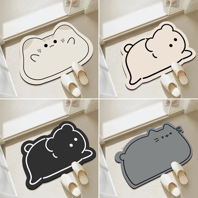 Diatom Mud Absorbent Floor Mat Kitchen Bathroom Entrance Carpet Cartoon Non-Slip Bedroom Bathroom Living Room Foot Mat Pad