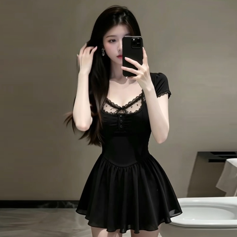 French-Style Pure and Mature High-End Black Dress 2026 Summer New Elegant Lace Short Dress French-Style Pure and Mature High-End Black Dress 2026 Summer New Elegant Lace Short Dress