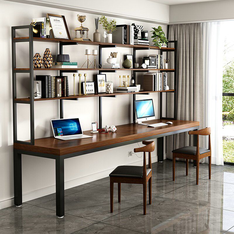 loft industrial wind solid wood desk bookshelf combined American office computer desk Home bedroom multifunctional desk