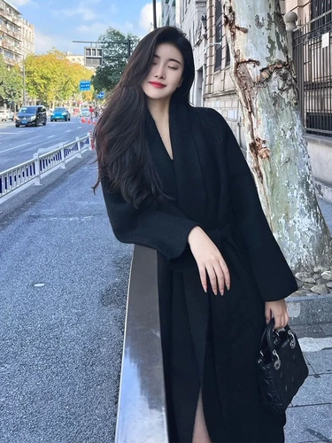 Черное демисезонное шерстяное пальто, куртка, в стиле Шанель, увеличенная толщина, изысканный стиль