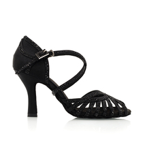 Suphini dance shoes fashionable and versatile black professional soft-soled satin Latin dance shoes mid-heel ballroom dance shoes