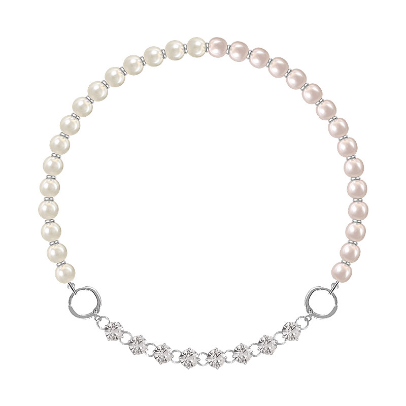 (End) Niche design sense imitation pearl stitching rhinestone necklace men and women hip hop ins net red tide collarbone chain