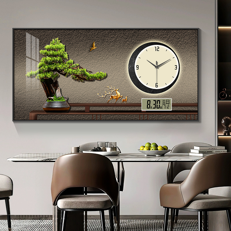 Modern light lavish welcome guests Songwan annual calendar Electronic timepiece Living room hanging bell Advanced senses restaurant Decorative Drawing Table Hanging Wall Painting-Taobao