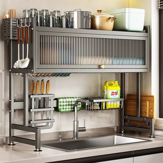 Kitchen Sink Storage Rack, Dishwashing Sink, Dust-Proof Bowl Counter Top Storage, Tableware Multi-Functional Storage and Draining Rack