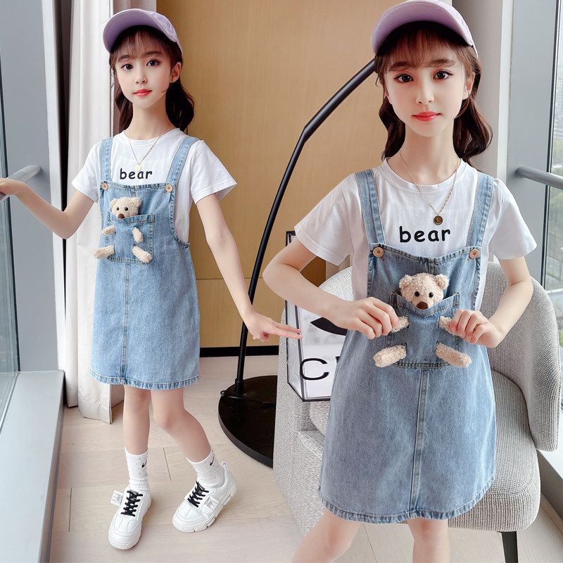 Girl Summer Clothing Braces Dress 2023 New Ocean Gas Korean Version Children Dress Dress CUHK Child Casual Denim Pendant With Skirt-Taobao