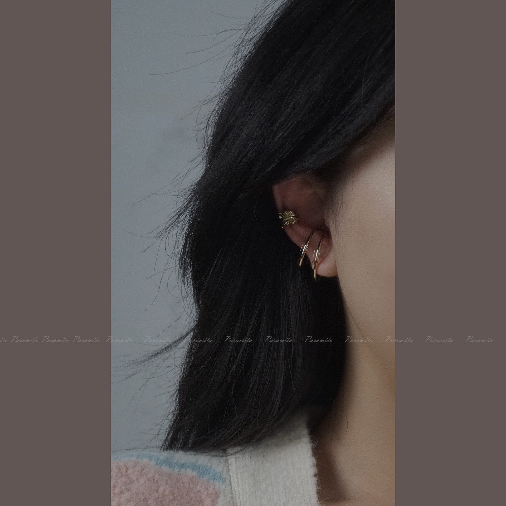 (Lazy to get makeup late) ins simple style cool girl earbone clip brass earrings no ear hole retro feather clip