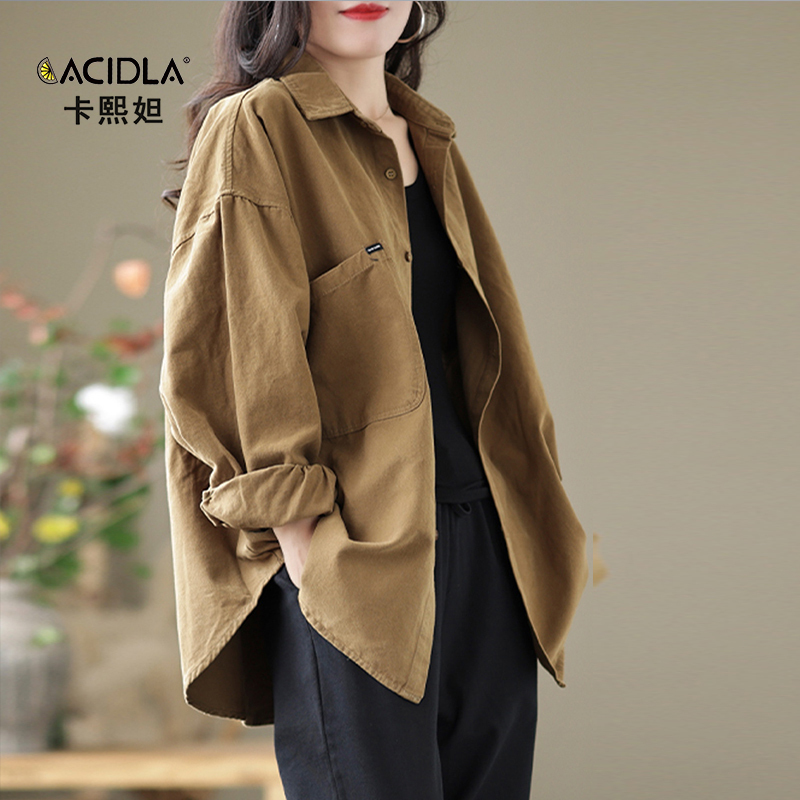 Casual Denim Shirt Jacket for Women, New Spring and Autumn Korean Style, Loose, Retro, Hong Kong Style, Slimming, Petite, Pure Cotton Top