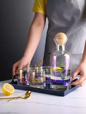 Nordic light luxury water set Solid color glass water cup with rack with tray Simple creative living room kettle Juice jug