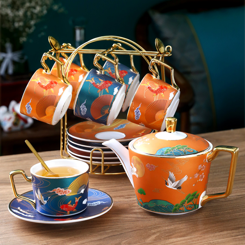 Chinese afternoon tea tea set creative home ceramic water cup living room complete set of coffee cup saucer spoon gift cup