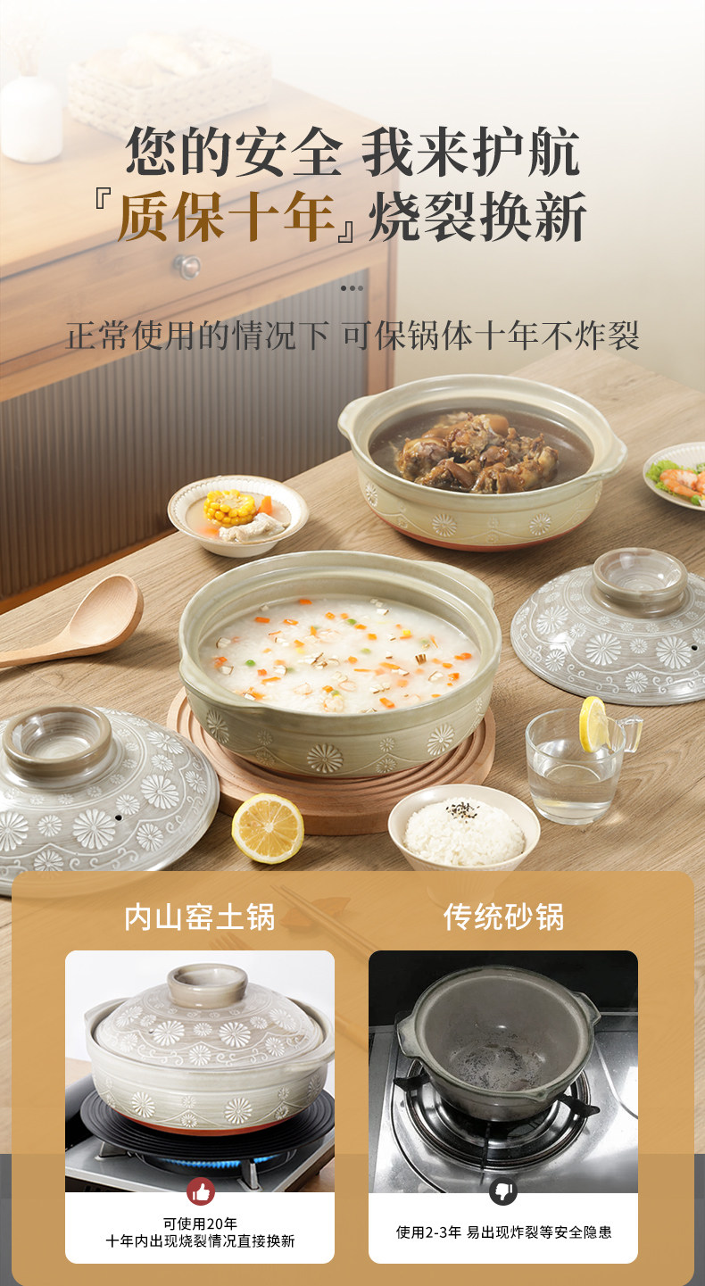 日本进口 内山窑 万古烧 9号 三岛陶土砂锅 3L 双重优惠折后￥298包邮