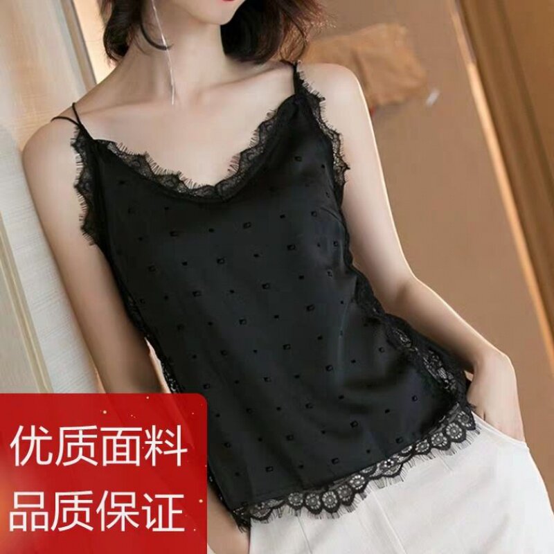 2021 Summer new minimalist beware sexy black lace splicing temperament undershirt sling vest woman