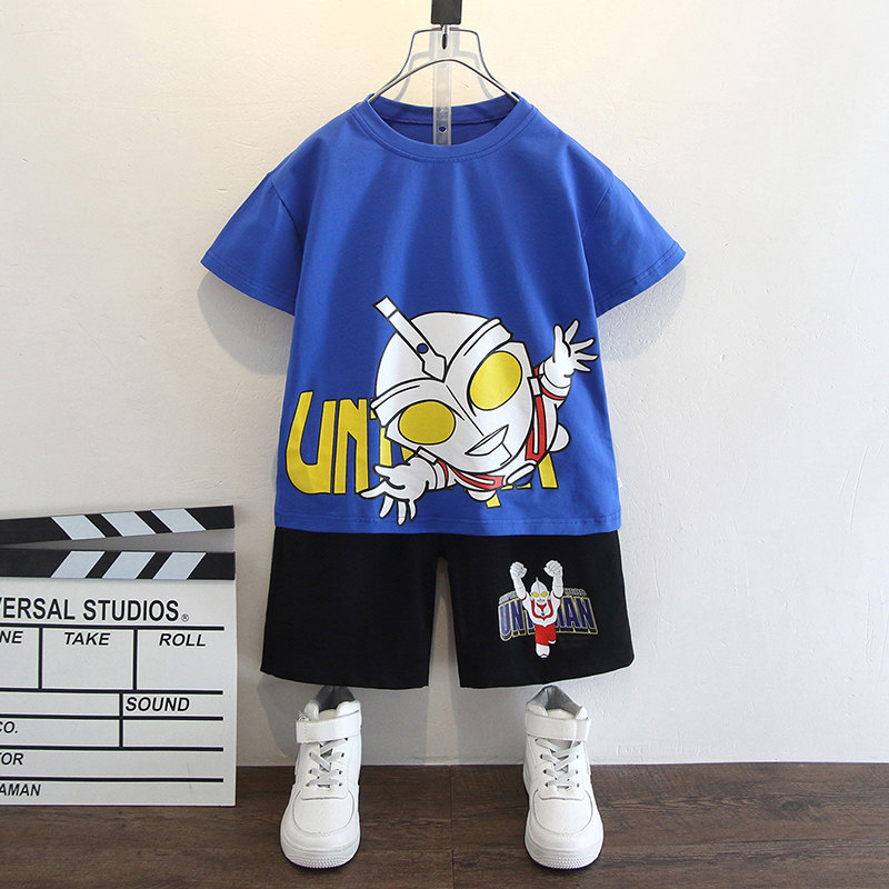 Ottman clothes boy summer thin T-shirt suit boy short sleeve sports clothes boy load wave children summer clothes