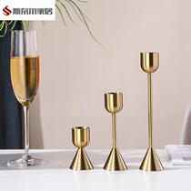 Small wine glass candlestick simple golden iron candlestick candle cup living room decoration romantic candlelight dinner ornaments