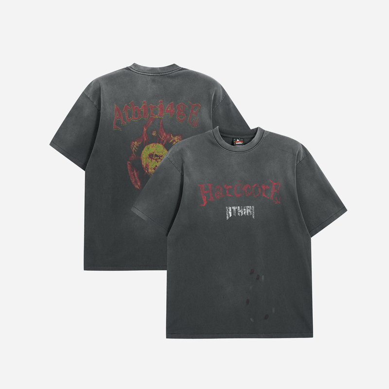 Athiri "Hardoore" Rock Band Unisex Printed Garment-Dyed Single-Stitched Short-Sleeve T-Shirt