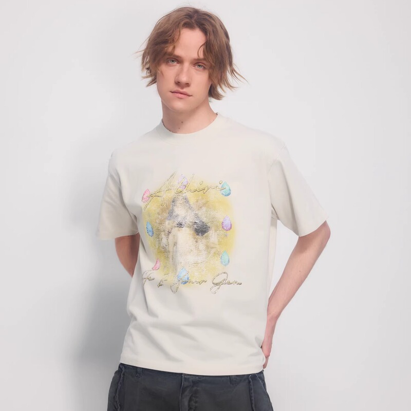 Athiri【Pharaoh Style】Artistic Portrait Kangli Print Batik Vintage Washed Single Stitch Short Sleeve T-Shirt