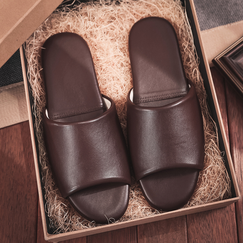 Summer Top-Layer Sheepskin Indoor Slippers for Men and Women, Home Use, Wooden Floor, Non-Slip, Genuine Leather, All-Season Cool Slippers, Soft Sole