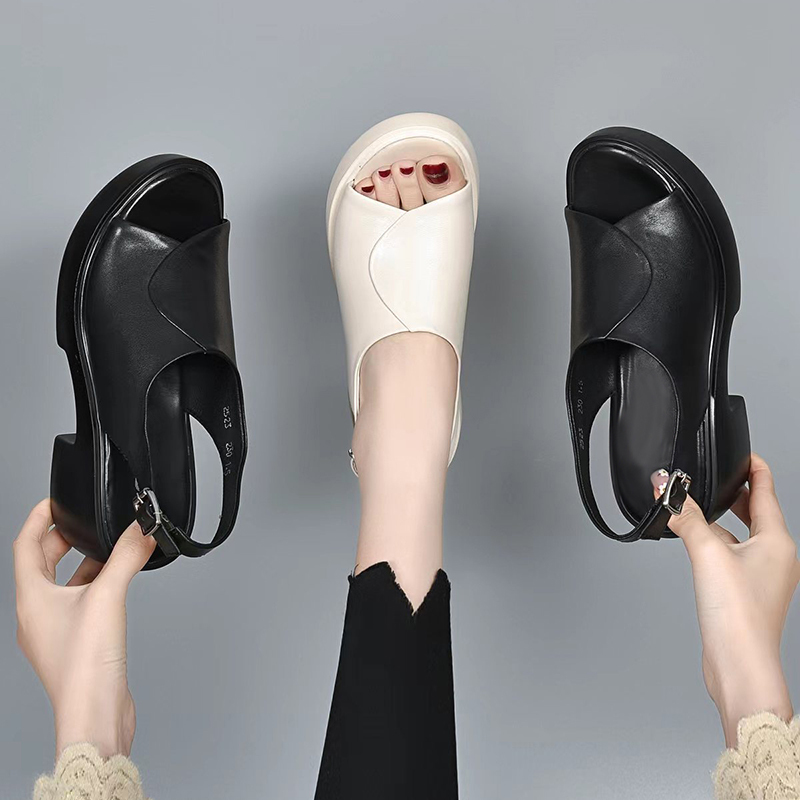 Genuine Leather Sandals with Thick Soles, Mid-Heel, 2026 New Fashion Waterproof Platform, Chunky Heel, Peep-Toe High Heels, Summer Height-Increasing Women's Shoes Genuine Leather Sandals with Thick Soles, Mid-Heel, 2026 New Fashion Waterproof Platform, Chunky Heel, Peep-Toe High Heels, Summer Height-Increasing Women's Shoes