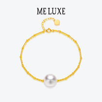 18K Gold Japan Akoya Seawater Pearl Bracelet Women Great Creek Black Pearl Bracelet Single Festival Gift Fashion