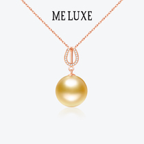18K Golden Nanyang Gold Pearl Pendant Sea Water Pearl Diamond Necklace Woman Lock Bone Chain 14-15mm Noble Big