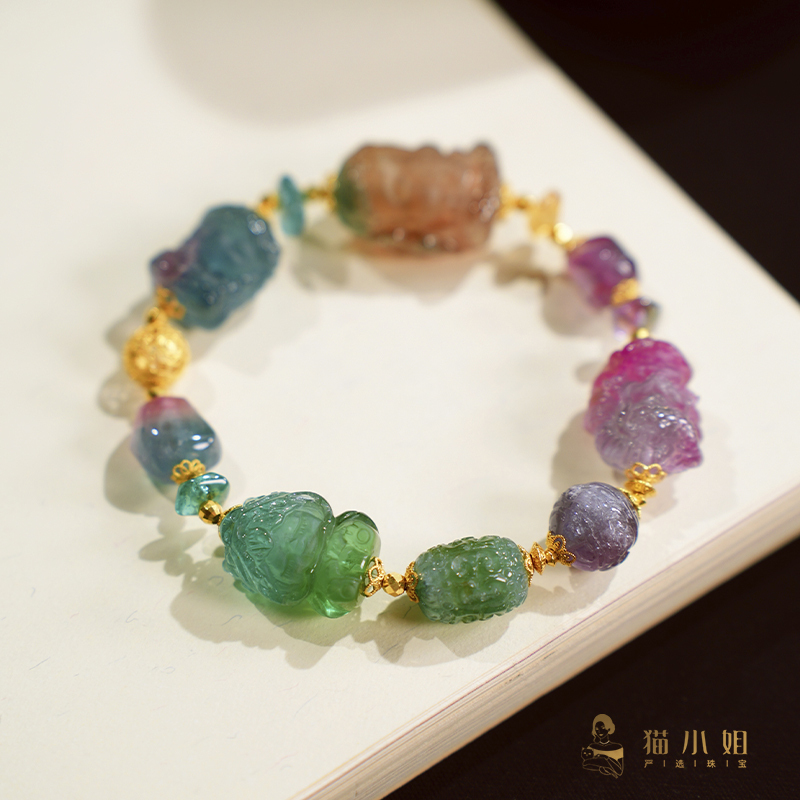 【Watermelon Treasure Collection A36】Colorful Watermelon-Colored Tourmaline, Finely Crafted Carving Bracelet 【Watermelon Treasure Collection A36】Colorful Watermelon-Colored Tourmaline, Finely Crafted Carving Bracelet