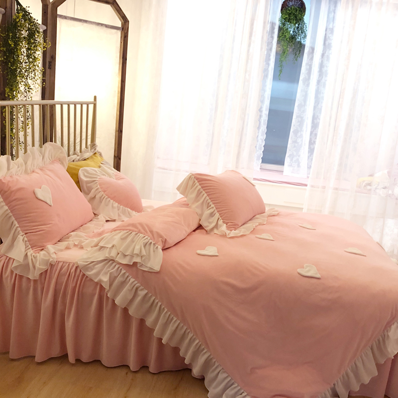 Ins Fairy Wind Velvet Bed Coral Fleece Lace Four-Piece Set Faleur Winter Velvet Flannel Quilt Cover
