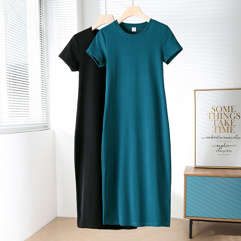 Short-Sleeved Tight-Fitting Dress, Feminine, Slim-Fitting, Cotton Long Skirt That Covers the Hips, Sexy and Cool, Royal Sister Style