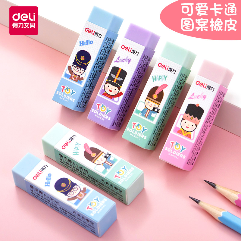 Deli long eraser rubs clean without leaving a trace Cartoon cute pattern Children's school supplies like leather rubs no debris Students test with 2B eraser Primary school stationery supplies