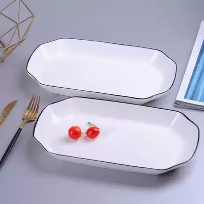 Fish plate ceramic household Japanese rectangular steamed fish plate White large deep plate creative fruit plate Jingdezhen