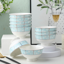 Bowl home 10 Nordic ceramic tableware rice bowl Net red small Bowl set creative personality high foot anti-hot