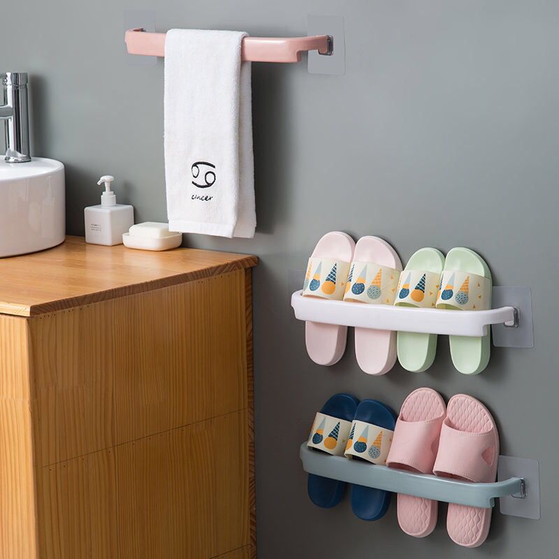 Lingyan free punch towel rack bath towel rack single-rod storage wall hanging seamless vacuum sticker suction cup towel rack storage layer rack