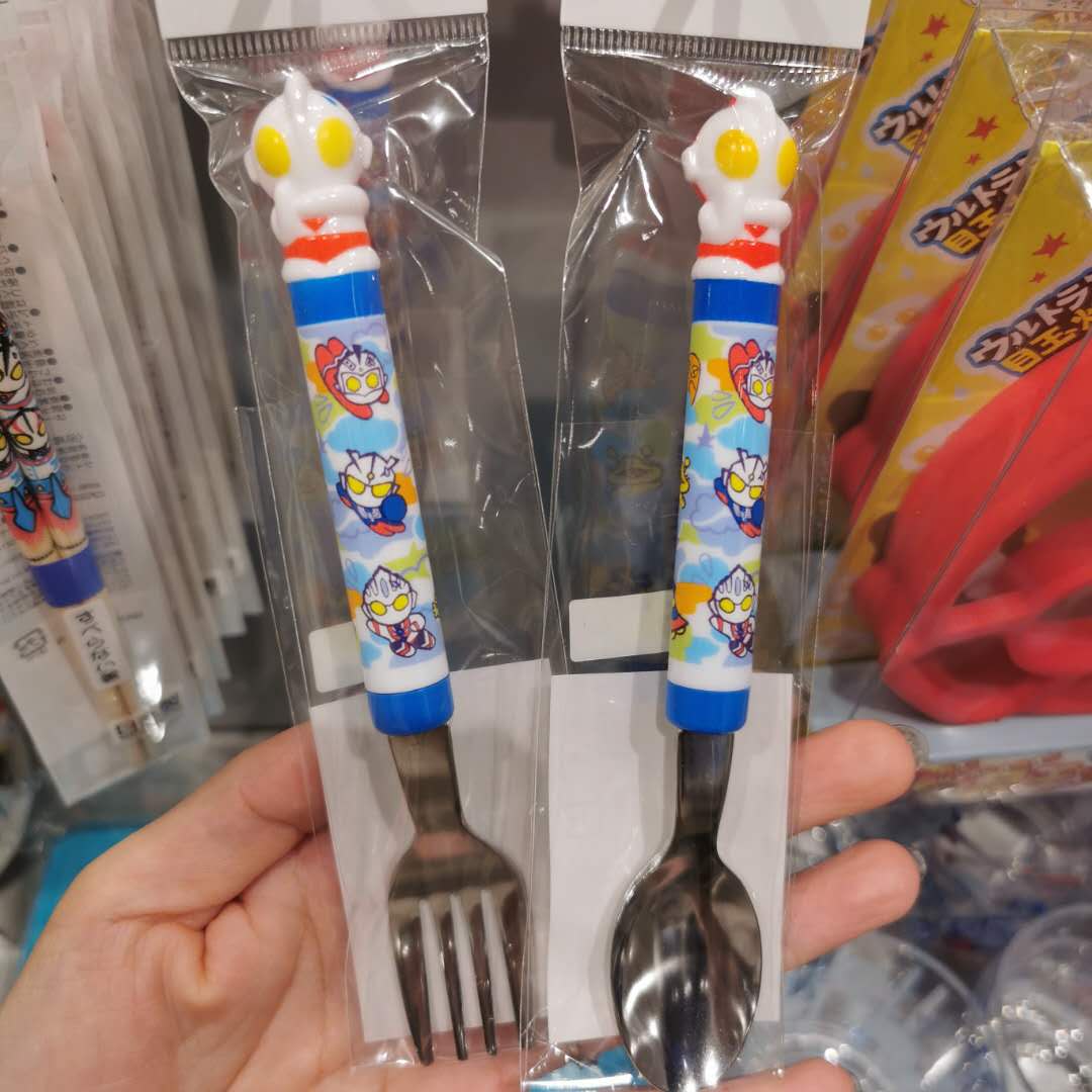 Spot Japan Ultraman m78 buy salted egg Superman children's cartoon stainless steel tableware fork new blue spoon