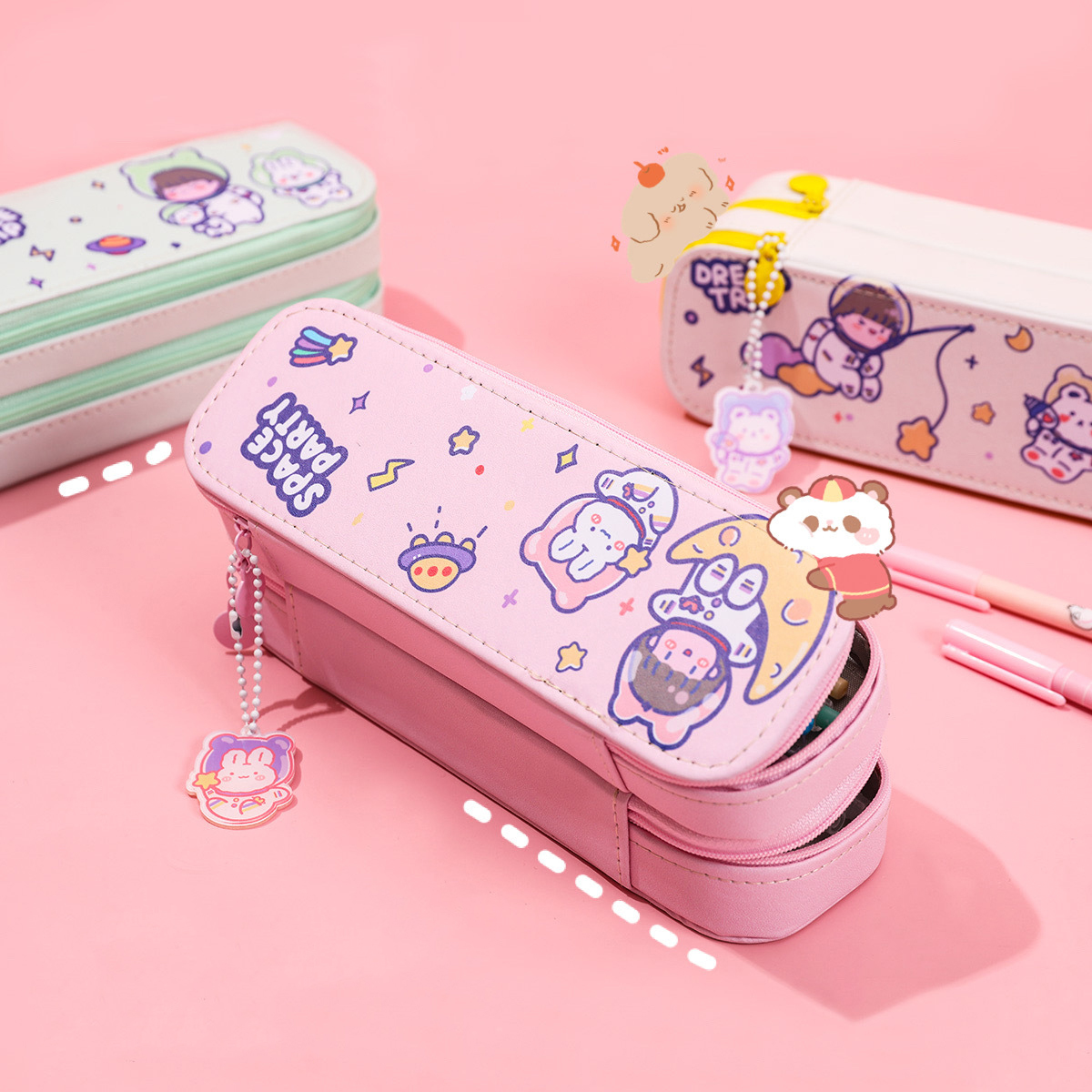 Versatile double layer pencil case large capacity canvas pu Korean version elementary school student pen bag girl heart ins junior high school creative men's stationery bag Korea day department small fresh and cute super cute net red lead pencil case