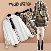 College style suit autumn 2021 new small pleated skirt jk uniform three-piece suit suit two-piece suit