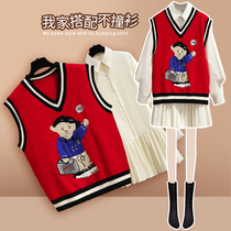 Vest vest knitted autumn 2021 new womens design sweater loose outer wear Korean version of the waistcoat