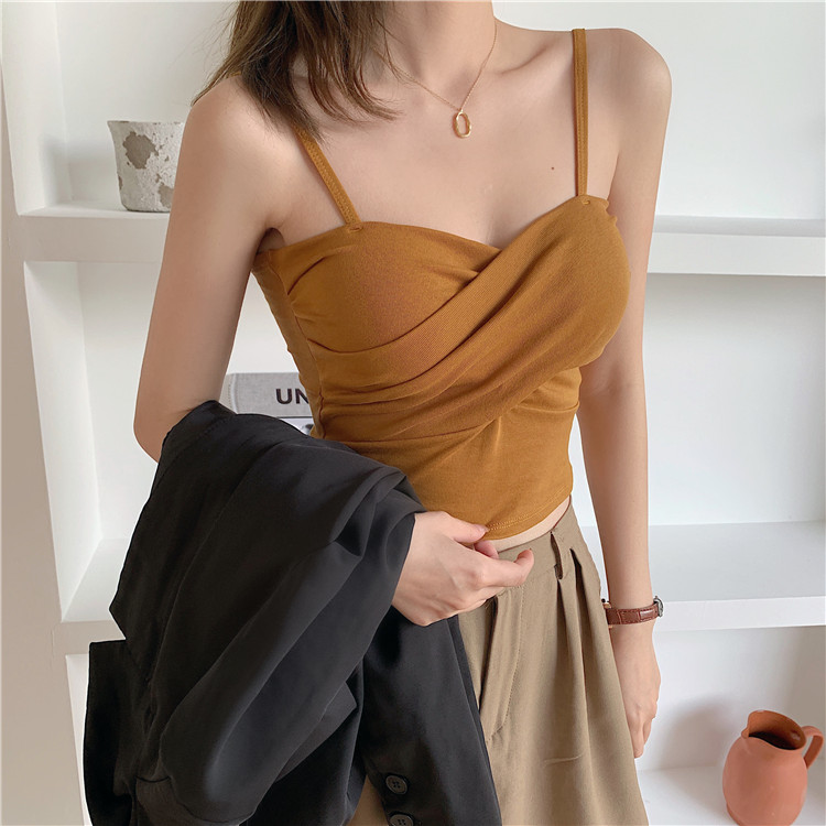 Elegant Wind Harness outside wearing vest woman with chest cushion Sexy smear Short-style suit Nitch bottom beauty back blouses summer