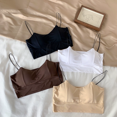 Шелковый топ с чашечками, тонкое нижнее белье для школьников, жилет, топ без лямок, бюстгальтер-топ, эффект подтяжки, красивая спина