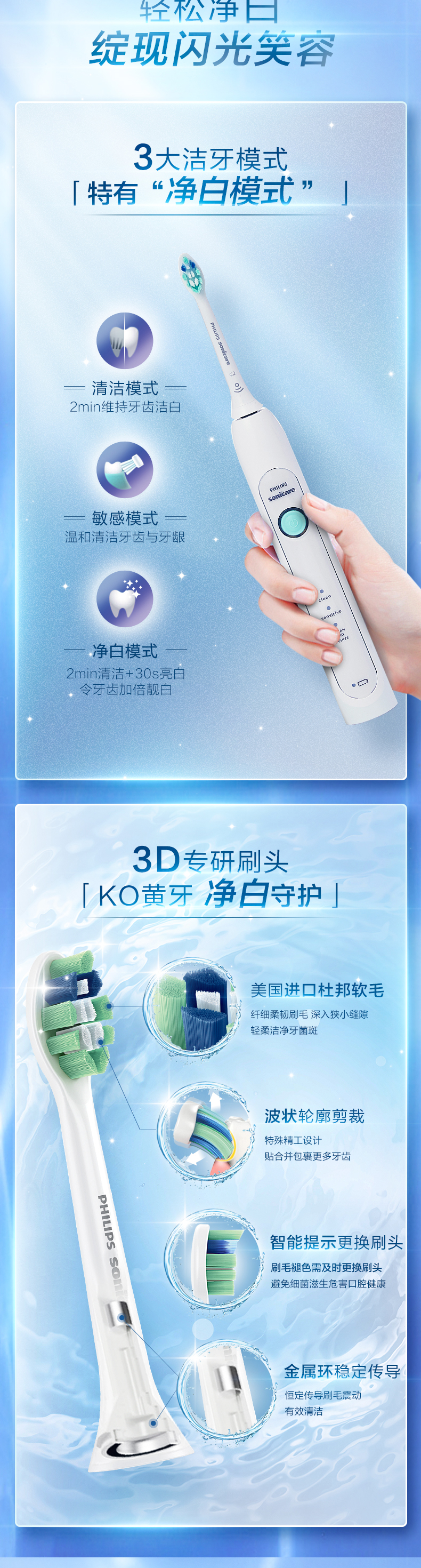 飞利浦 标杆6系列 声波电动牙刷 每分钟31000次震动 图4