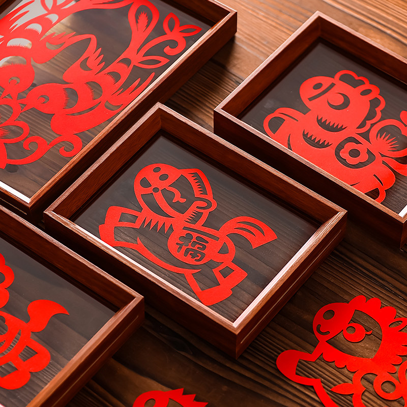 Year of the Horse Finished Paper-Cutting Works Display Traditional Characteristics for New Year Decoration Framed Pictures 8inch Chinese Style Tabletop Decoration